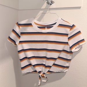 pacsun me to we white front-tie cropped t-shirt with stripes